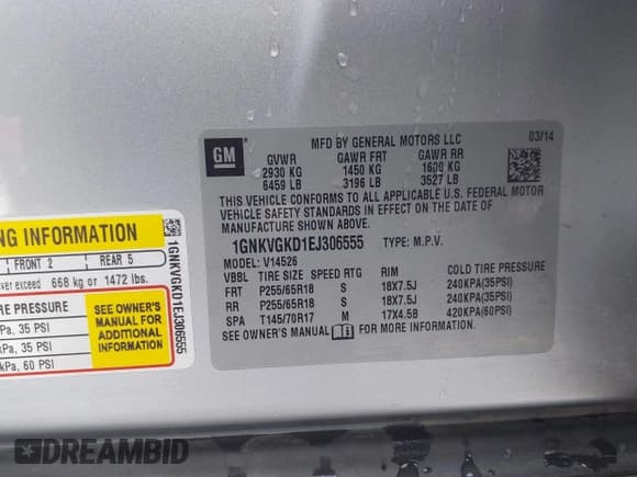 ✅ 2014 Chevrolet Traverse LT • VIN: 1GNKVGKD1EJ306555 • Lot: 43509140. Listed on IAAI with 165,895 mi. Free auction sales archive from the USA and detailed vehicle history report at DreamBid. Image 9.