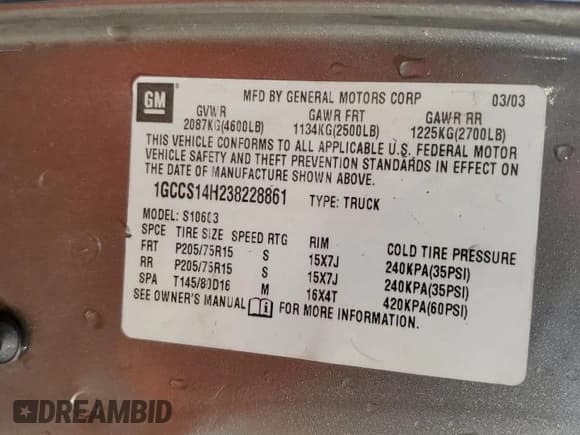 ✅ 2003 Chevrolet S-10 LS • VIN: 1GCCS14H238228861 • Лот: 42959495. Опубликован ранее на Copart с пробегом 180 080 миль. Бесплатный доступ к архиву аукционных продаж из США и подробный отчёт об истории автомобиля на DreamBid. Изображение 12.