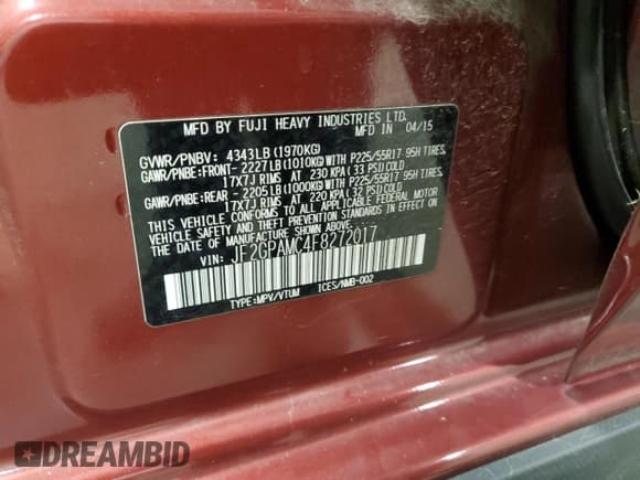 ✅ 2015 Subaru Crosstrek Limited • VIN: JF2GPAMC4F8272017 • Лот: 90785995. Опубликован ранее на Copart с пробегом 132 834 миль. Бесплатный доступ к архиву аукционных продаж из США и подробный отчёт об истории автомобиля на DreamBid. Изображение 13.