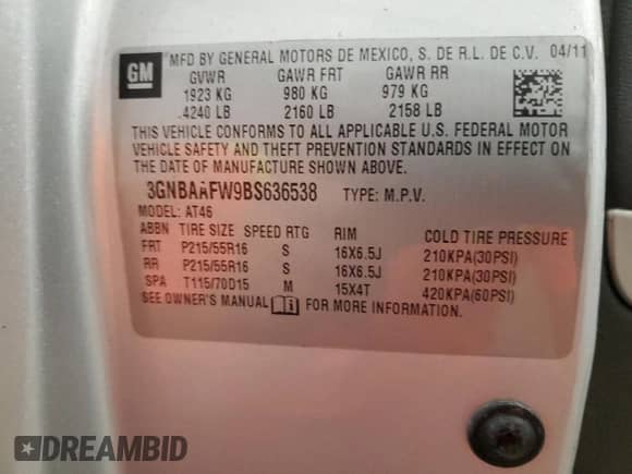 2011 Chevrolet HHR LS with VIN 3GNBAAFW9BS636538, listed as a Copart auction lot 78248954 with 180,406 mi miles and Non repairable. Bid and sale history available at DreamBid. Image 12.