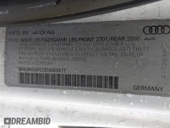 ✅ 2014 Audi A7 Premium Plus • VIN: WAUWGAFC0EN083417 • Lot: 41350273. Listed on IAAI with 163,402 mi. Free auction sales archive from the USA and detailed vehicle history report at DreamBid. Image 9.