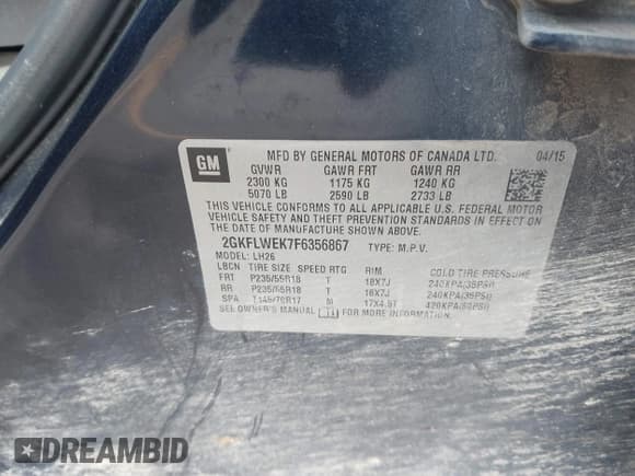 ✅ 2015 GMC Terrain SLE • VIN: 2GKFLWEK7F6356867 • Лот: 43391301. Опубликован ранее на IAAI с пробегом 149 463 миль. Бесплатный доступ к архиву аукционных продаж из США и подробный отчёт об истории автомобиля на DreamBid. Изображение 9.