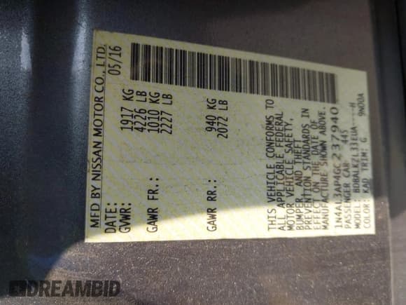 ✅ 2016 Nissan Altima S • VIN: 1N4AL3AP4GC237940 • Лот: 43502075. Опубликован ранее на IAAI с пробегом 79 000 миль. Бесплатный доступ к архиву аукционных продаж из США и подробный отчёт об истории автомобиля на DreamBid. Изображение 9.