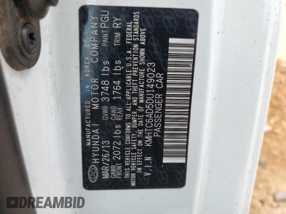 ✅ 2013 Hyundai Veloster w/Gray Int • VIN: KMHTC6AD5DU149023 • Lot: 71469355. Listed on Copart with 151,998 mi. Free auction sales archive from the USA and detailed vehicle history report at DreamBid. Image 12.