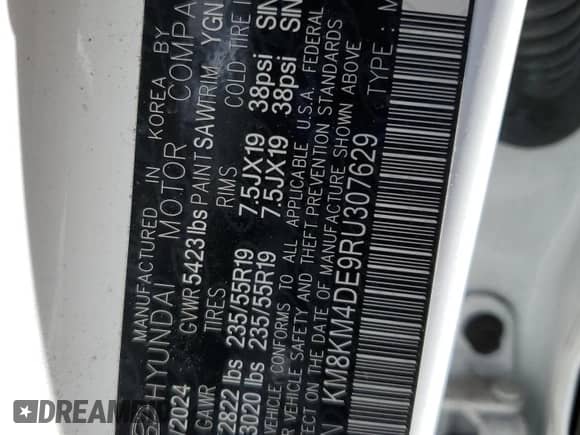 2024 Hyundai Ioniq 5 SE с VIN KM8KM4DE9RU307629, выставлен на аукционе Copart как лот 84657955 с пробегом 23 093 миль миль и Списание • Salvage title. История ставок и продаж доступна на DreamBid. Изображение 14.