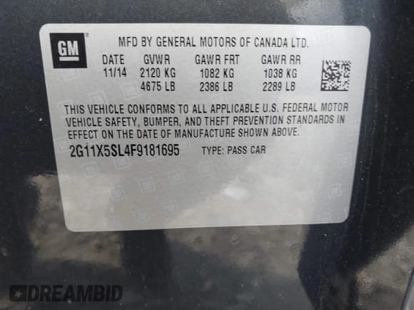 ✅ 2015 Chevrolet Impala LS • VIN: 2G11X5SL4F9181695 • Lot: 43894285. Listed on IAAI with Not provided. Free auction sales archive from the USA and detailed vehicle history report at DreamBid. Image 9.