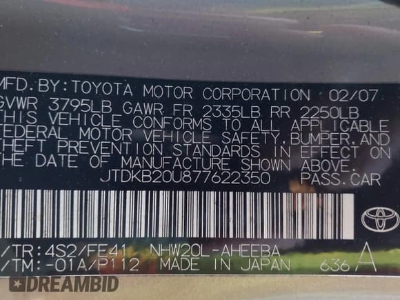 ✅ 2007 Toyota Prius • VIN: JTDKB20U877622350 • Lot: 43766679. Wystawiony na IAAI z przebiegiem 165 794 mil. Bezpłatny archiwum sprzedaży aukcyjnych z USA i szczegółowy raport historii pojazdu na DreamBid. Zdjęcie 9.