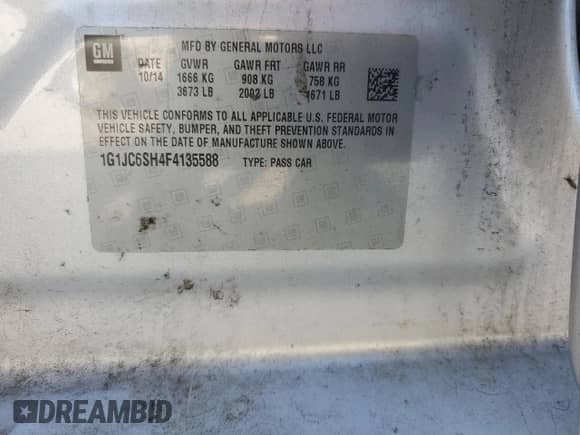 2015 Chevrolet Sonic LT z VIN 1G1JC6SH4F4135588, wystawiony jako Copart lot #67280294 z przebiegiem 108 128 mil mil oraz Szkoda całkowita • Salvage title. Historia ofert i sprzedaży dostępna na DreamBid. Obrazek 14.