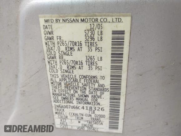 ✅ 2006 Nissan Frontier SE • VIN: 1N6AD07U66C418326 • Лот: 41933720. Опубликован ранее на IAAI с пробегом 344 864 миль. Бесплатный доступ к архиву аукционных продаж из США и подробный отчёт об истории автомобиля на DreamBid. Изображение 9.