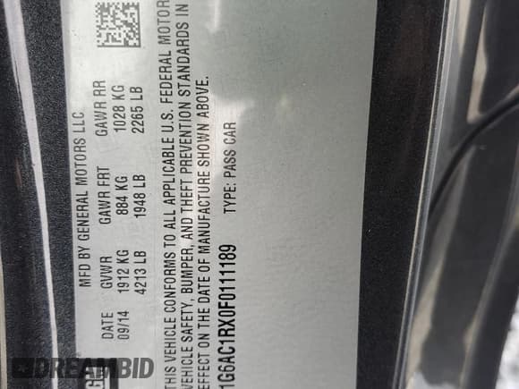 ✅ 2015 Cadillac ATS Performance RWD • VIN: 1G6AC1RX0F0111189 • Лот: 45096365. Опубликован ранее на Copart с пробегом 107 826 миль. Бесплатный доступ к архиву аукционных продаж из США и подробный отчёт об истории автомобиля на DreamBid. Изображение 13.