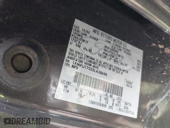 ✅ 2005 Ford Expedition Eddie Bauer • VIN: 1FMFU17535LA38698 • Лот: 42842950. Опубликован ранее на IAAI с пробегом 191 097 миль. Бесплатный доступ к архиву аукционных продаж из США и подробный отчёт об истории автомобиля на DreamBid. Изображение 9.