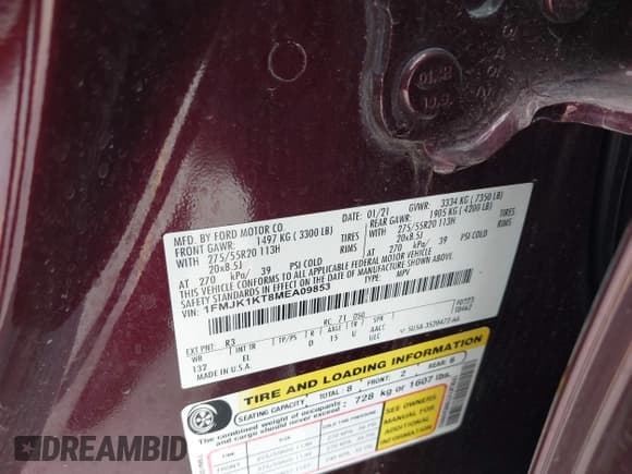 ✅ 2021 Ford Expedition Max Limited • VIN: 1FMJK1KT8MEA09853 • Lot: 42179670. Listed on IAAI with 85,968 mi. Free auction sales archive from the USA and detailed vehicle history report at DreamBid. Image 9.