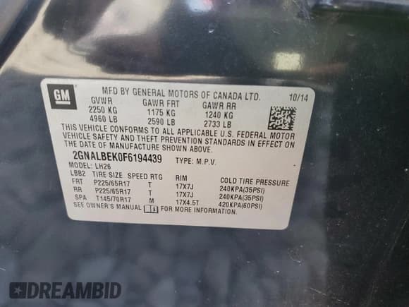 ✅ 2015 Chevrolet Equinox LT • VIN: 2GNALBEK0F6194439 • Лот: 70179524. Опубликован ранее на Copart с пробегом 190 652 миль. Бесплатный доступ к архиву аукционных продаж из США и подробный отчёт об истории автомобиля на DreamBid. Изображение 15.
