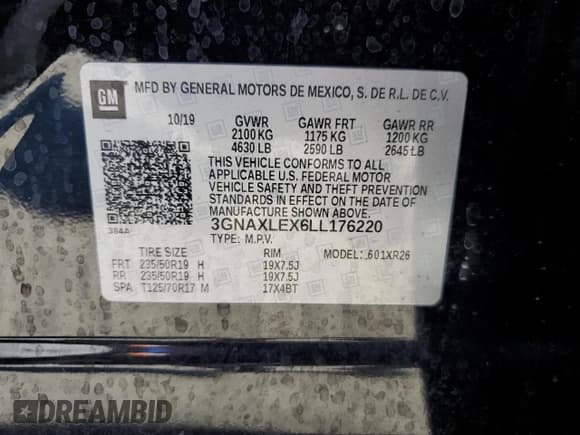 ✅ 2020 Chevrolet Equinox LT • VIN: 3GNAXLEX6LL176220 • Lot: 82532765. Wystawiony na Copart z przebiegiem 67 128 mil. Bezpłatny archiwum sprzedaży aukcyjnych z USA i szczegółowy raport historii pojazdu na DreamBid. Zdjęcie 13.