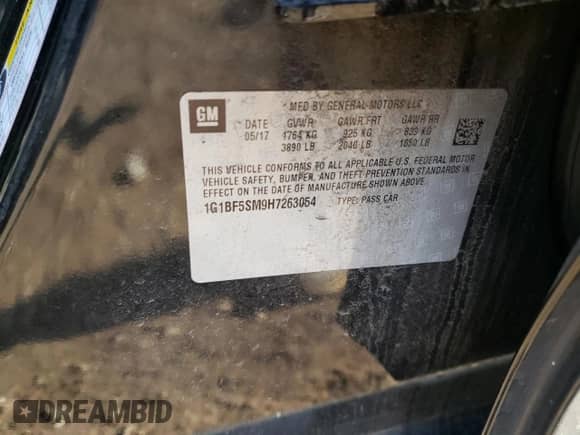 2017 Chevrolet Cruze Premier с VIN 1G1BF5SM9H7263054, выставлен на аукционе Copart как лот 69279602 с пробегом 86 462 миль миль и . История ставок и продаж доступна на DreamBid. Изображение 12.