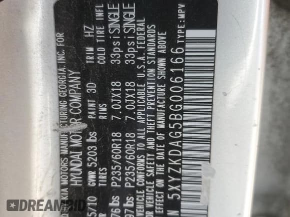 ✅ 2011 Hyundai Santa Fe Limited • VIN: 5XYZKDAG5BG006166 • Lot: 81109094. Listed on Copart with 281,493 mi. Free auction sales archive from the USA and detailed vehicle history report at DreamBid. Image 13.