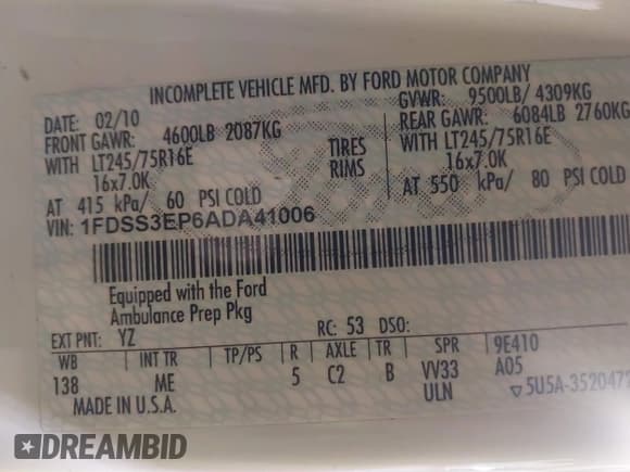 ✅ 2010 Ford E-Series Commercial • VIN: 1FDSS3EP6ADA41006 • Lot: 41561986. Listed on IAAI with 367,370 mi. Free auction sales archive from the USA and detailed vehicle history report at DreamBid. Image 9.