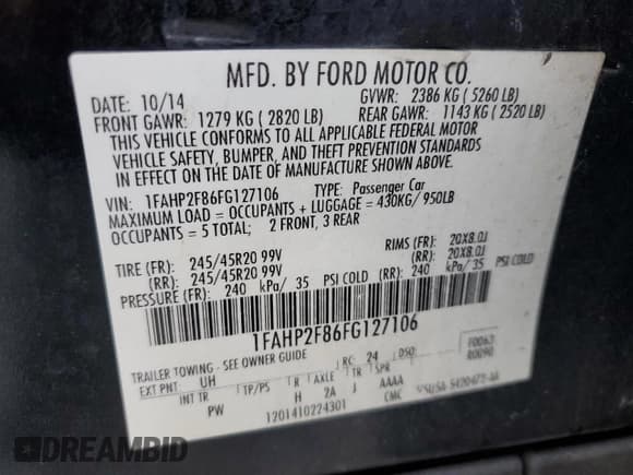 ✅ 2015 Ford Taurus Limited • VIN: 1FAHP2F86FG127106 • Lot: 61724995. Listed on Copart with 90,343 mi. Free auction sales archive from the USA and detailed vehicle history report at DreamBid. Image 13.
