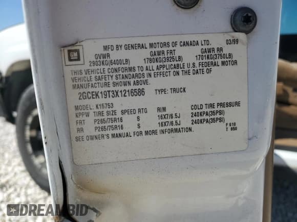 ✅ 1999 Chevrolet Silverado 1500 LS • VIN: 2GCEK19T3X1216586 • Лот: 73097074. Опубликован ранее на Copart с пробегом 221 546 миль. Бесплатный доступ к архиву аукционных продаж из США и подробный отчёт об истории автомобиля на DreamBid. Изображение 14.
