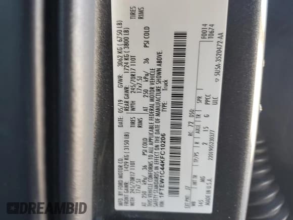 ✅ 2019 Ford F-150 XLT • VIN: 1FTEW1C44KFC10206 • Lot: 86832035. Wystawiony na Copart z przebiegiem 106 656 mil. Bezpłatny archiwum sprzedaży aukcyjnych z USA i szczegółowy raport historii pojazdu na DreamBid. Zdjęcie 12.