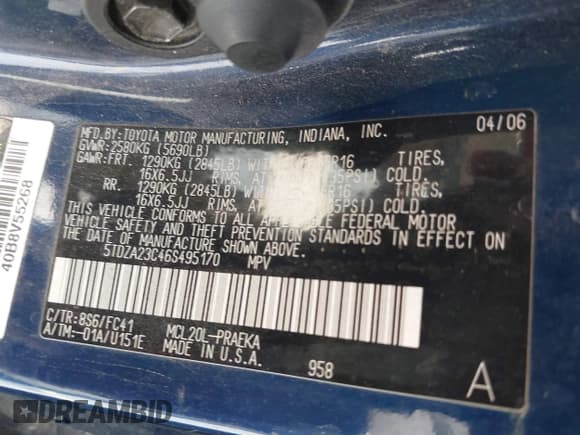 ✅ 2006 Toyota Sienna CE • VIN: 5TDZA23C46S495170 • Lot: 43285318. Wystawiony na IAAI z przebiegiem 257 720 mil. Bezpłatny archiwum sprzedaży aukcyjnych z USA i szczegółowy raport historii pojazdu na DreamBid. Zdjęcie 9.