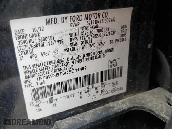 ✅ 2012 Ford F-350 XL • VIN: 1FT8W3BT6CED11482 • Лот: 64170675. Опубликован ранее на Copart с пробегом 148 650 миль. Бесплатный доступ к архиву аукционных продаж из США и подробный отчёт об истории автомобиля на DreamBid. Изображение 12.