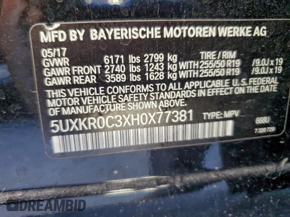 ✅ 2017 BMW X5 xDrive35i • VIN: 5UXKR0C3XH0X77381 • Lot: 71290815. Listed on Copart with 139,541 mi. Free auction sales archive from the USA and detailed vehicle history report at DreamBid. Image 13.