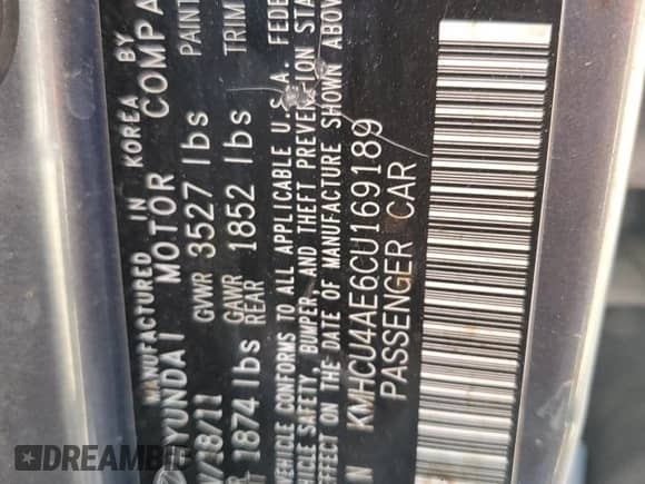 2012 Hyundai Accent GLS с VIN KMHCU4AE6CU169189, выставлен на аукционе Copart как лот 85511155 с пробегом 144 191 миль миль и Списание • Salvage title. История ставок и продаж доступна на DreamBid. Изображение 12.