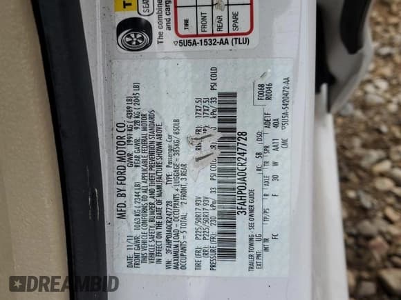 ✅ 2012 Ford Fusion SEL • VIN: 3FAHP0JA0CR247728 • Lot: 82483025. Listed on Copart with 110,928 mi. Free auction sales archive from the USA and detailed vehicle history report at DreamBid. Image 12.