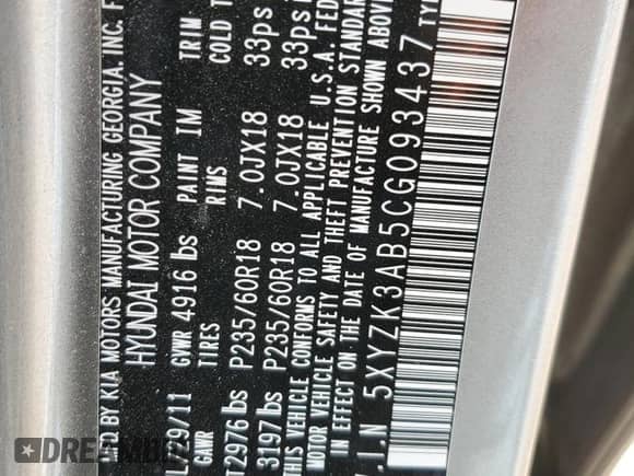 2012 Hyundai Santa Fe Limited with VIN 5XYZK3AB5CG093437, listed as a Copart auction lot 90826015 with 108,893 mi miles and Non repairable. Bid and sale history available at DreamBid. Image 12.