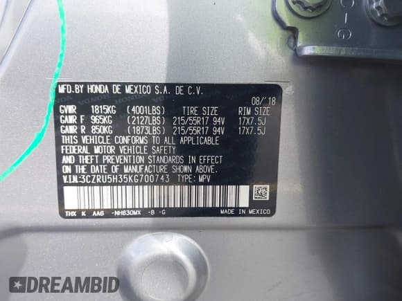 ✅ 2019 Honda HR-V LX • VIN: 3CZRU5H35KG700743 • Lot: 43484756. Wystawiony na IAAI z przebiegiem 55 900 mil. Bezpłatny archiwum sprzedaży aukcyjnych z USA i szczegółowy raport historii pojazdu na DreamBid. Zdjęcie 9.