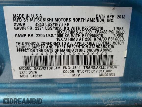 ✅ 2013 Mitsubishi Outlander ES • VIN: 4A4AP3AUXDE020423 • Lot: 81256575. Wystawiony na Copart z przebiegiem 131 469 mil. Bezpłatny archiwum sprzedaży aukcyjnych z USA i szczegółowy raport historii pojazdu na DreamBid. Zdjęcie 14.