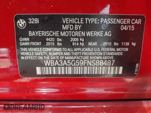 ✅ 2015 BMW 3 Series 328i • VIN: WBA3A5G59FNS88487 • Лот: 42206873. Опубликован ранее на IAAI с пробегом 125 018 миль. Бесплатный доступ к архиву аукционных продаж из США и подробный отчёт об истории автомобиля на DreamBid. Изображение 9.