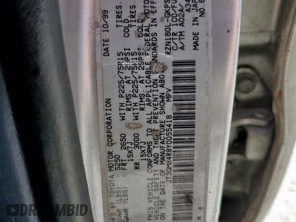 ✅ 2000 Toyota 4Runner • VIN: JT3GM84R8Y0055418 • Lot: 81489025. Listed on Copart with 185,454 mi. Free auction sales archive from the USA and detailed vehicle history report at DreamBid. Image 12.