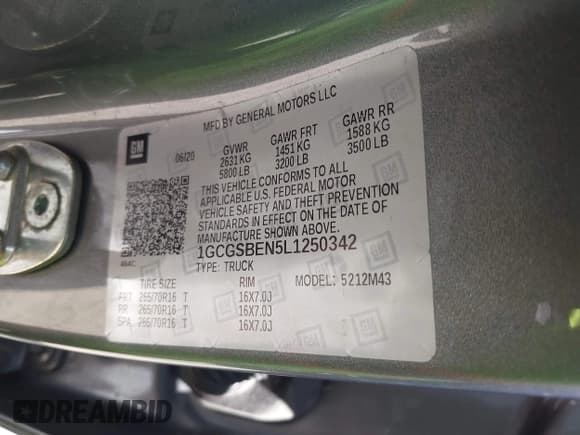 ✅ 2020 Chevrolet Colorado 2WD Work Truck • VIN: 1GCGSBEN5L1250342 • Lot: 42385150. Wystawiony na IAAI z przebiegiem 56 302 mil. Bezpłatny archiwum sprzedaży aukcyjnych z USA i szczegółowy raport historii pojazdu na DreamBid. Zdjęcie 9.