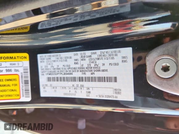 ✅ 2023 Ford Bronco Badlands • VIN: 1FMEE5DP7PLB94686 • Lot: 90226365. Listed on Copart with 27,088 mi. Free auction sales archive from the USA and detailed vehicle history report at DreamBid. Image 13.