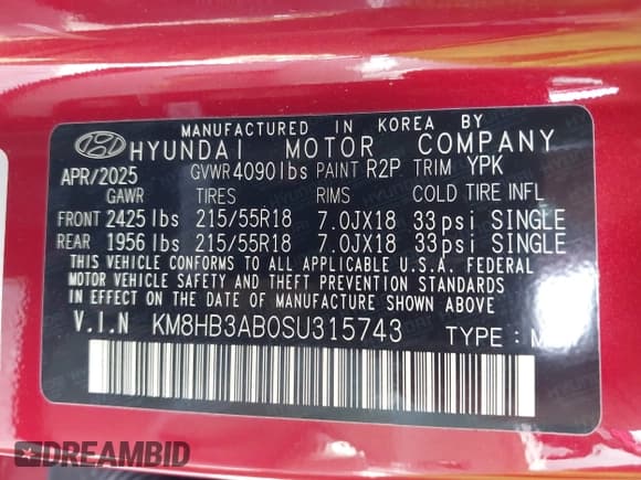 ✅ 2025 Hyundai Kona SEL • VIN: KM8HB3AB0SU315743 • Lot: 43362761. Listed on IAAI with 4,068 mi. Free auction sales archive from the USA and detailed vehicle history report at DreamBid. Image 9.