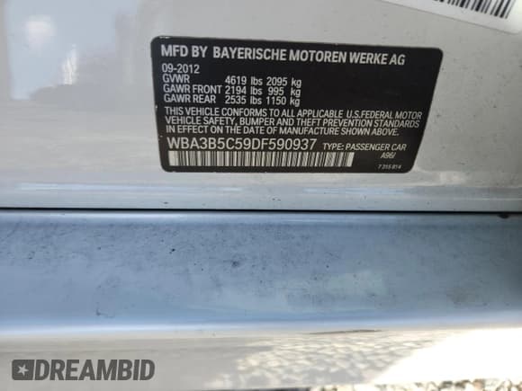 ✅ 2013 BMW 3 Series 328i xDrive • VIN: WBA3B5C59DF590937 • Lot: 86144035. Listed on Copart with 100,173 mi. Free auction sales archive from the USA and detailed vehicle history report at DreamBid. Image 12.