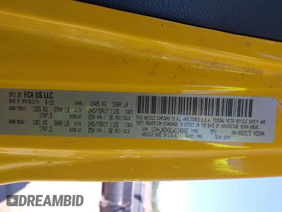 ✅ 2020 Jeep Wrangler Unlimited Sport • VIN: 1C4HJXDN3LW114302 • Lot: 42965783. Listed on IAAI with 134,575 mi. Free auction sales archive from the USA and detailed vehicle history report at DreamBid. Image 9.