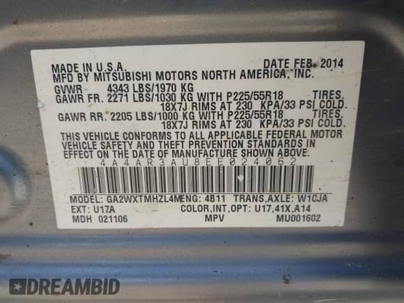 2014 Mitsubishi Outlander ES с VIN 4A4AR3AU8EE024062, выставлен на аукционе IAAI как лот 42798984 с пробегом 179 062 миль миль и . История ставок и продаж доступна на DreamBid. Изображение 9.