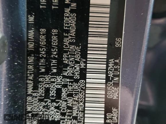 ✅ 2019 Toyota Highlander SE • VIN: 5TDJZRFH0KS957269 • Лот: 51308625. Опубликован ранее на Copart с пробегом 100 444 миль. Бесплатный доступ к архиву аукционных продаж из США и подробный отчёт об истории автомобиля на DreamBid. Изображение 15.