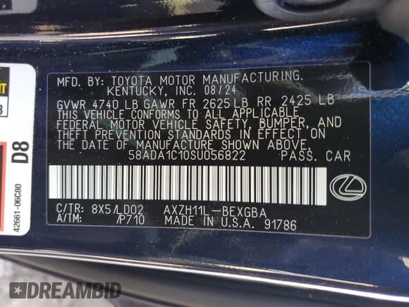 ✅ 2025 Lexus ES 300h • VIN: 58ADA1C10SU056822 • Лот: 89183155. Опубликован ранее на Copart с пробегом Не указан. Бесплатный доступ к архиву аукционных продаж из США и подробный отчёт об истории автомобиля на DreamBid. Изображение 15.