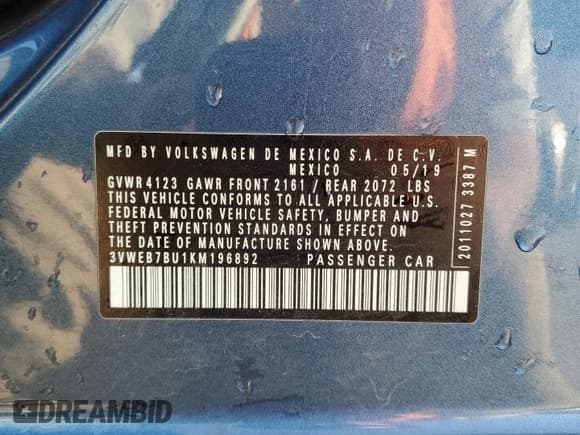 ✅ 2019 Volkswagen Jetta SEL • VIN: 3VWEB7BU1KM196892 • Лот: 85184355. Опубликован ранее на Copart с пробегом 68 819 миль. Бесплатный доступ к архиву аукционных продаж из США и подробный отчёт об истории автомобиля на DreamBid. Изображение 12.