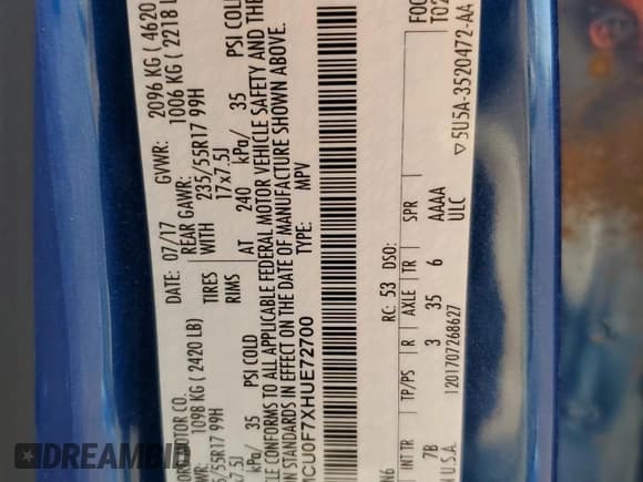 ✅ 2017 Ford Escape S • VIN: 1FMCU0F7XHUE72700 • Lot: 84961745. Listed on Copart with 82,483 mi. Free auction sales archive from the USA and detailed vehicle history report at DreamBid. Image 13.