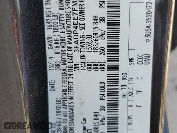 ✅ 2015 Ford Fiesta SE • VIN: 3FADP4EE7FM157139 • Лот: 71933915. Опубликован ранее на Copart с пробегом 148 668 миль. Бесплатный доступ к архиву аукционных продаж из США и подробный отчёт об истории автомобиля на DreamBid. Изображение 12.