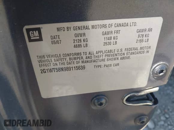 2008 Chevrolet Impala LT z VIN 2G1WT58N989115639, wystawiony jako IAAI lot #43363890 z przebiegiem 190 573 mil mil oraz . Historia ofert i sprzedaży dostępna na DreamBid. Obrazek 9.