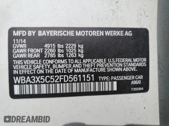 ✅ 2015 BMW 3 Series 328i Gran Turismo xDrive • VIN: WBA3X5C52FD561151 • Лот: 68479445. Опубликован ранее на Copart с пробегом Не указан. Бесплатный доступ к архиву аукционных продаж из США и подробный отчёт об истории автомобиля на DreamBid. Изображение 12.