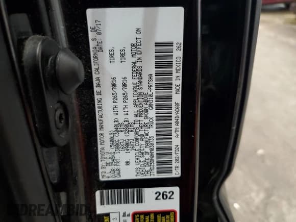 ✅ 2017 Toyota Tacoma SR5 • VIN: 3TMDZ5BN0HM030735 • Lot: 69125275. Wystawiony na Copart z przebiegiem 161 183 mil. Bezpłatny archiwum sprzedaży aukcyjnych z USA i szczegółowy raport historii pojazdu na DreamBid. Zdjęcie 12.