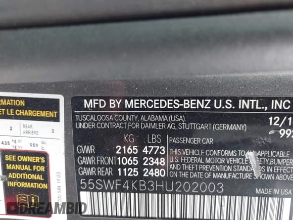 ✅ 2017 Mercedes-Benz C 300 • VIN: 55SWF4KB3HU202003 • Lot: 42840505. Listed on IAAI with 186,898 mi. Free auction sales archive from the USA and detailed vehicle history report at DreamBid. Image 9.