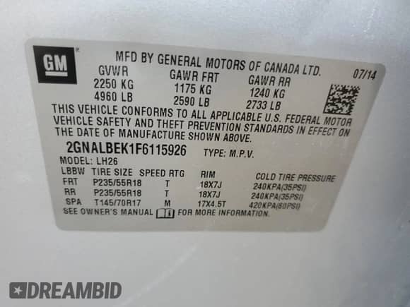 2015 Chevrolet Equinox LT с VIN 2GNALBEK1F6115926, выставлен на аукционе Copart как лот 82607315 с пробегом 223 531 миль миль и Чистый • Clean title. История ставок и продаж доступна на DreamBid. Изображение 13.